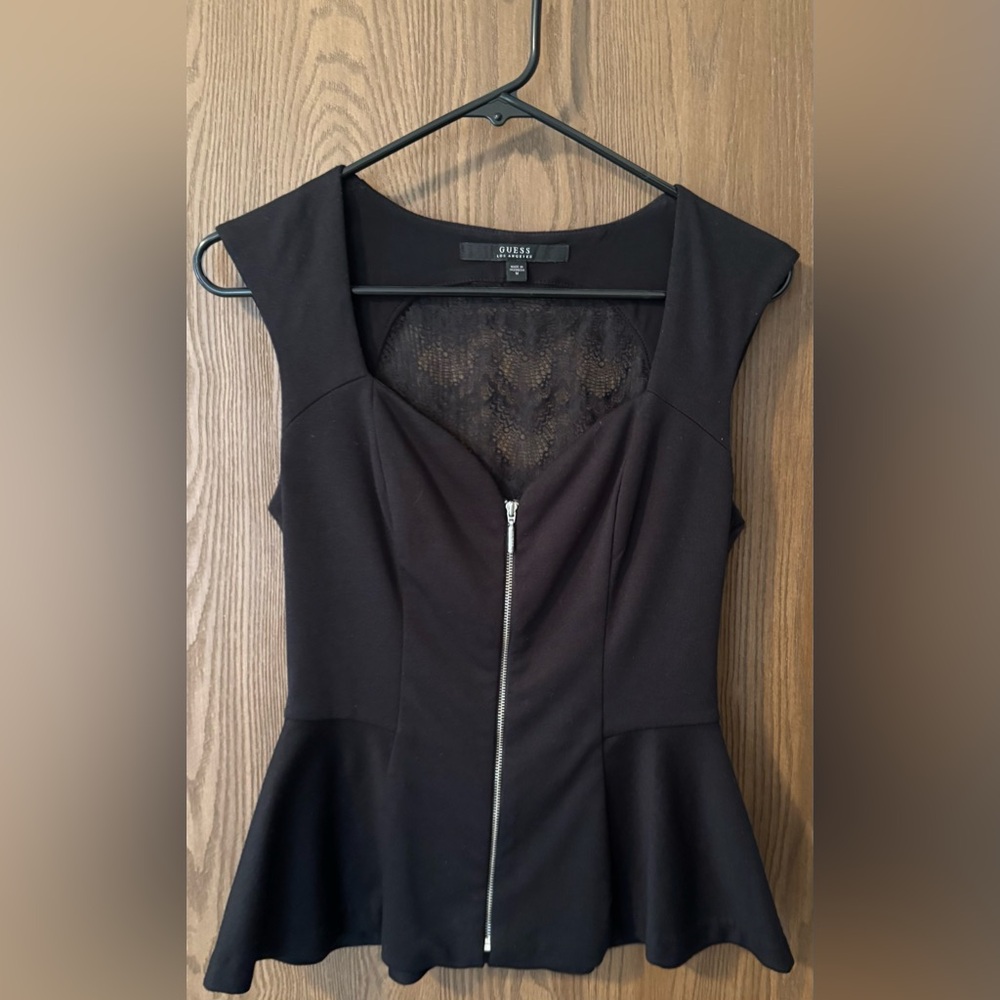 Guess Black Lace Peplum Top